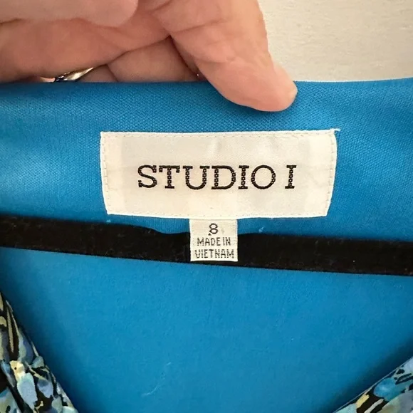 STUDIO 1 8 colorful blue speckled Y2K 90's midi stretch woman poly spandex dress - Picture 5 of 12